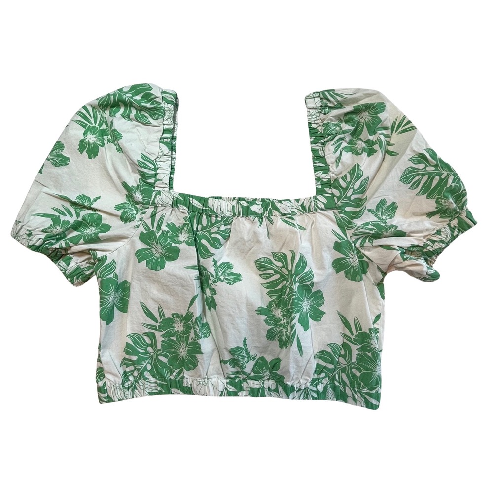 American Eagle Green Cropped Top Size M Tropical Floral Resort Beachy Festivalβ